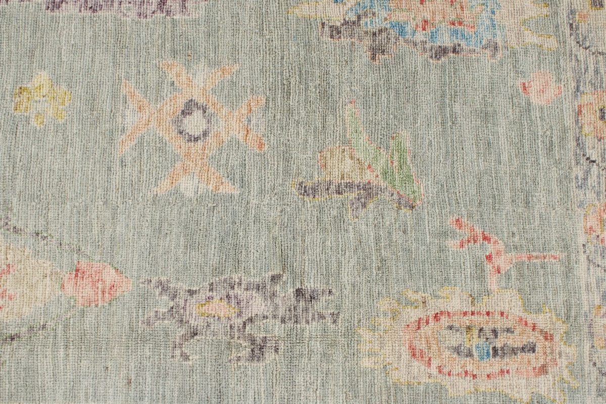 8x10 Light Green and Light Gold Turkish Oushak Rug