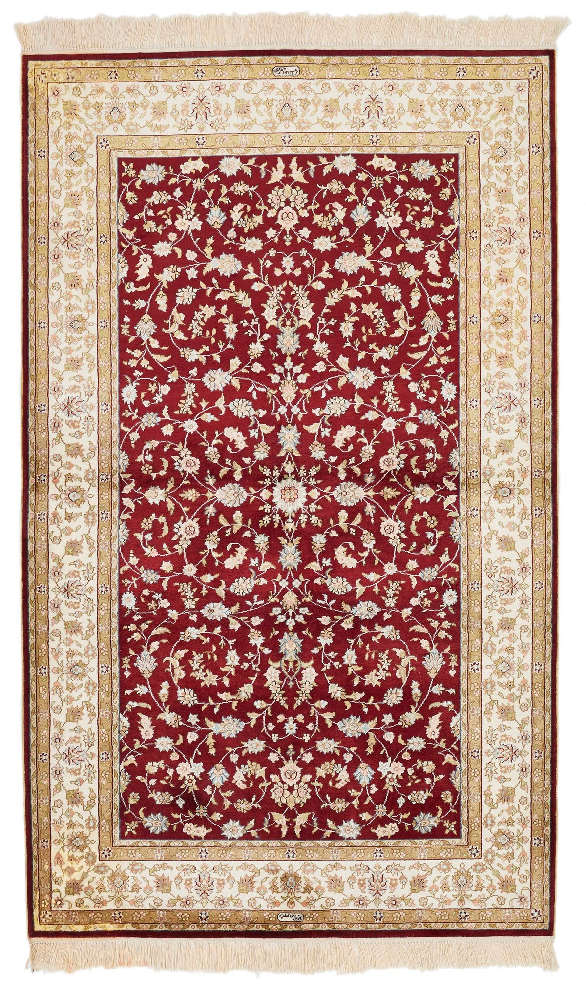 3x5 Red and Ivory Turkish Silk Rug