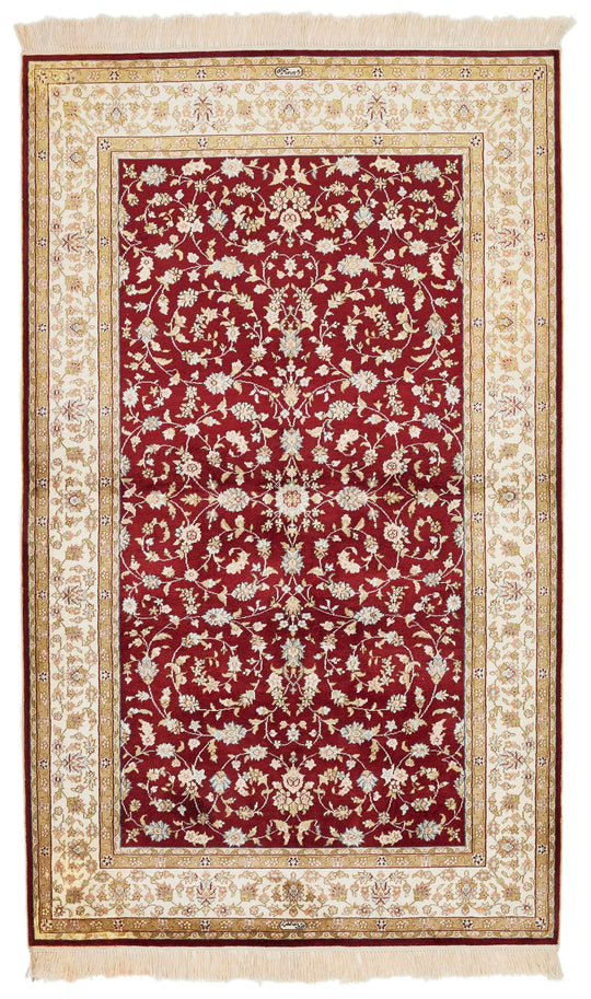 3x5 Red and Ivory Turkish Silk Rug