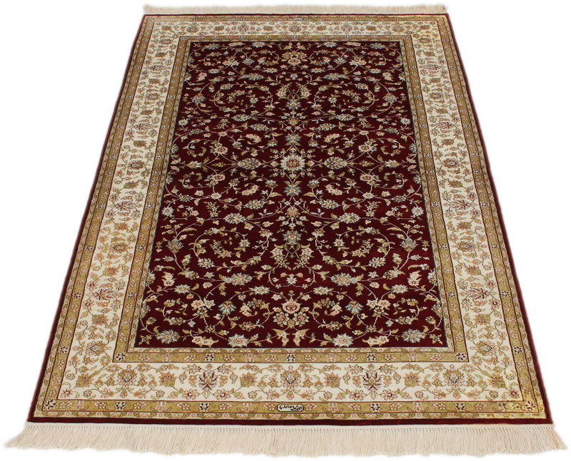 3x5 Red and Ivory Turkish Silk Rug