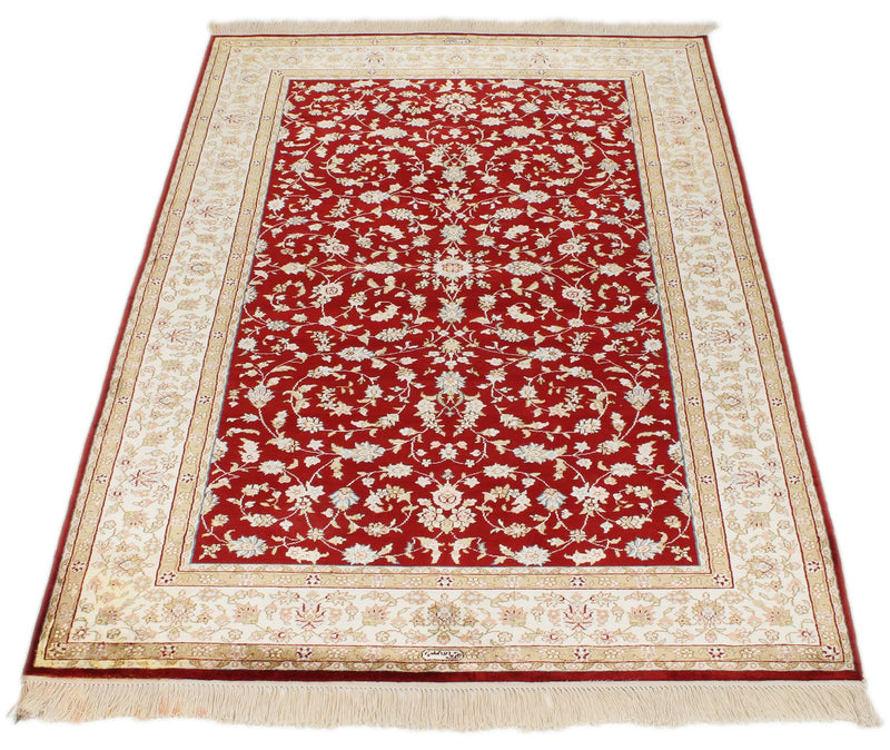 3x5 Red and Ivory Turkish Silk Rug