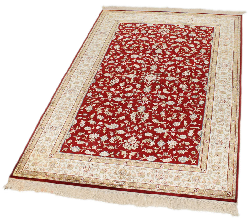 3x5 Red and Ivory Turkish Silk Rug