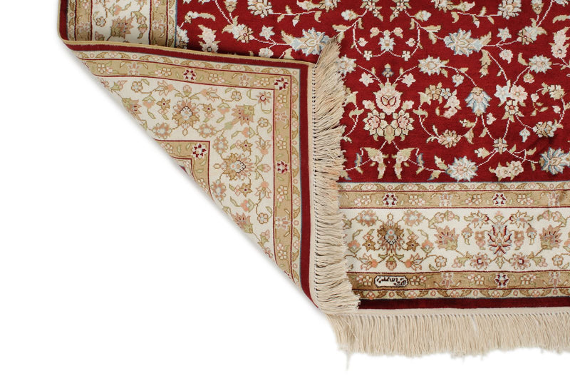 3x5 Red and Ivory Turkish Silk Rug
