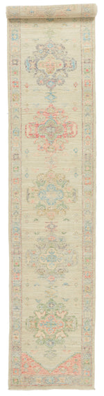 3x16 Ivory and Multicolor Turkish Oushak Runner