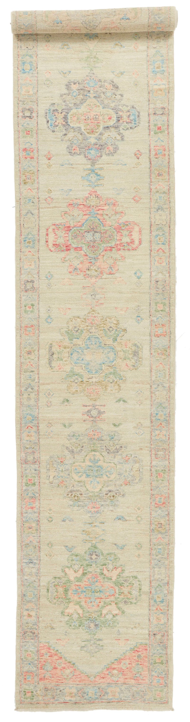 3x16 Ivory and Multicolor Turkish Oushak Runner