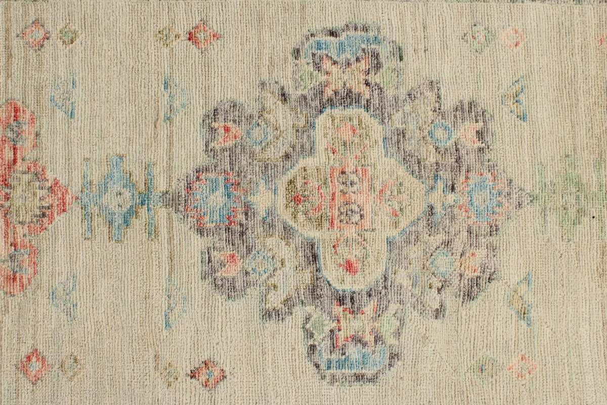 3x16 Ivory and Multicolor Turkish Oushak Runner