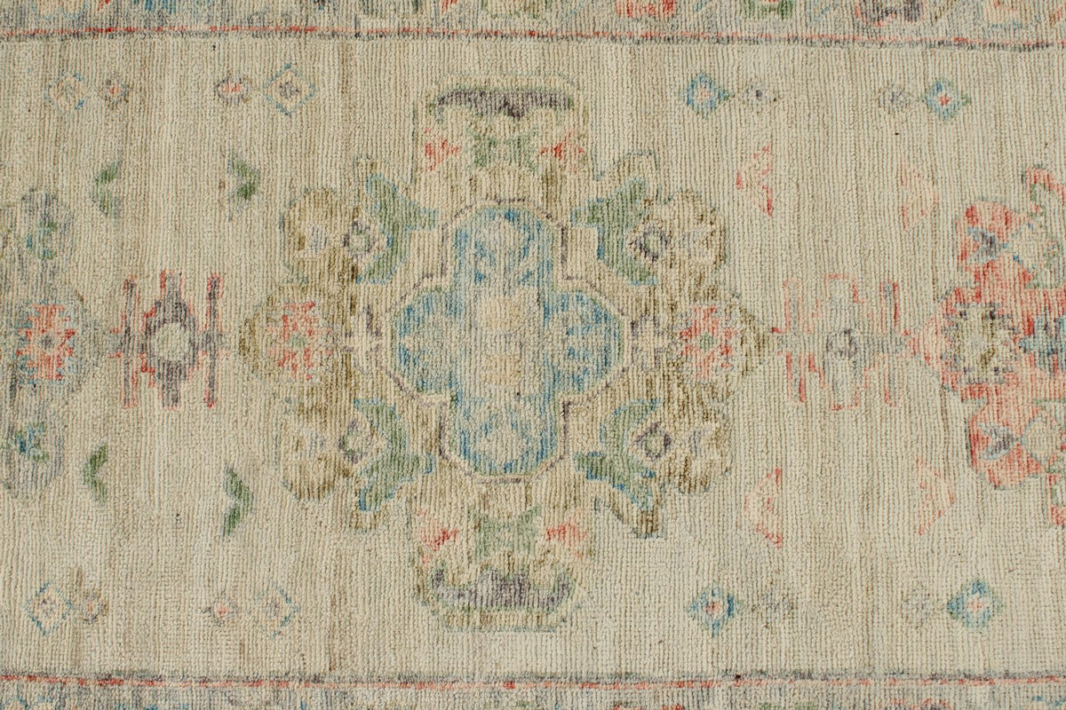 3x16 Ivory and Multicolor Turkish Oushak Runner