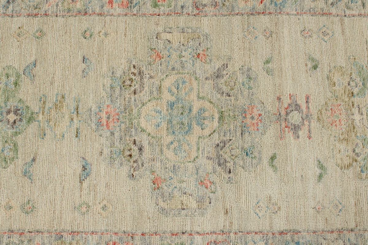 3x16 Ivory and Multicolor Turkish Oushak Runner