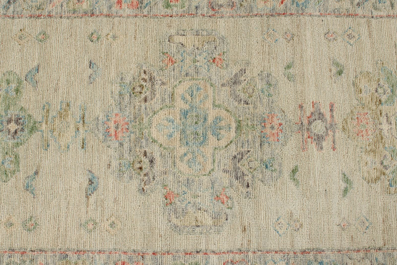3x16 Ivory and Multicolor Turkish Oushak Runner