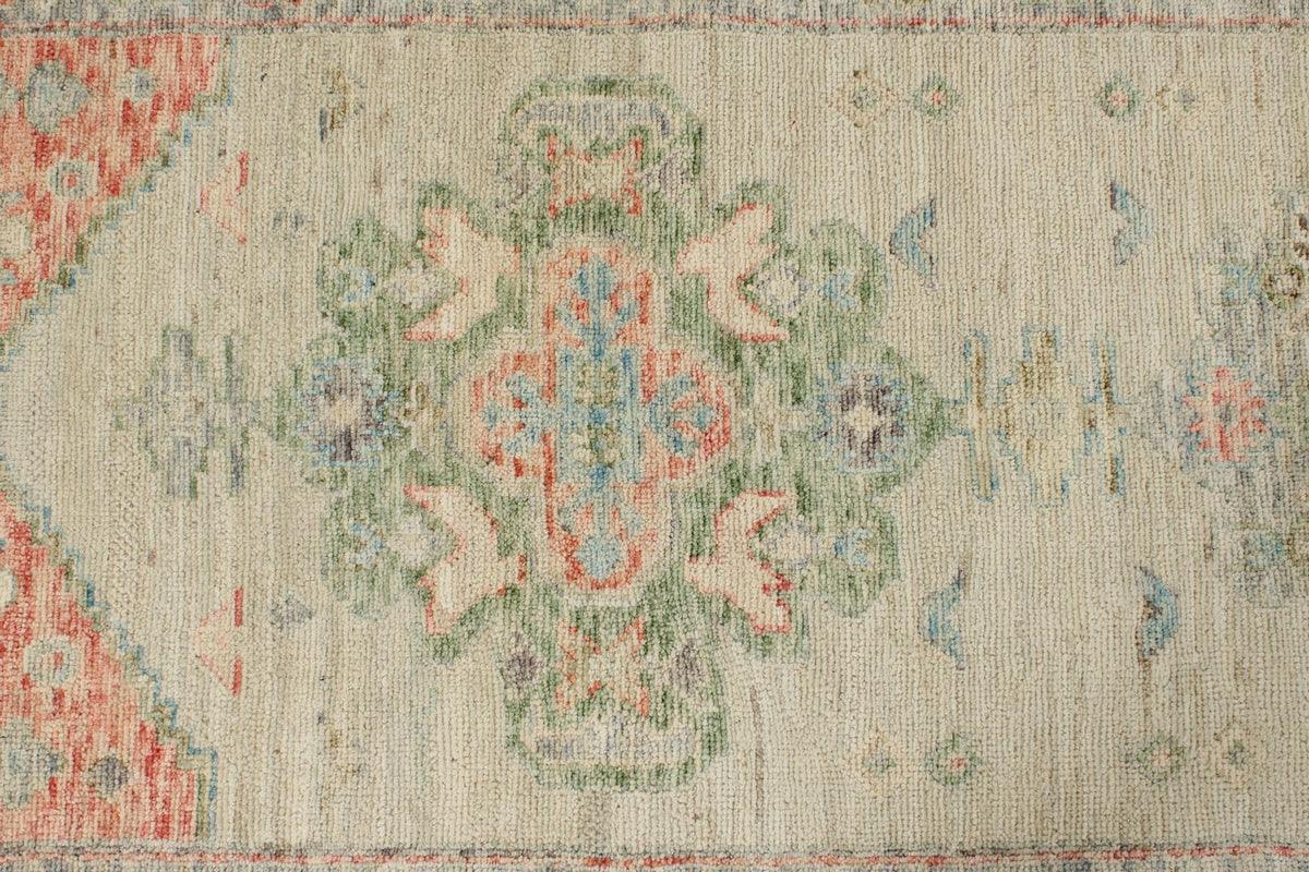 3x16 Ivory and Multicolor Turkish Oushak Runner