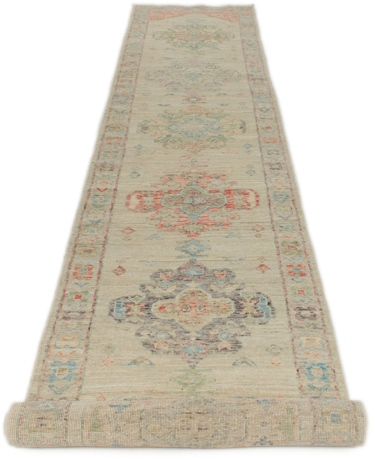 3x16 Ivory and Multicolor Turkish Oushak Runner