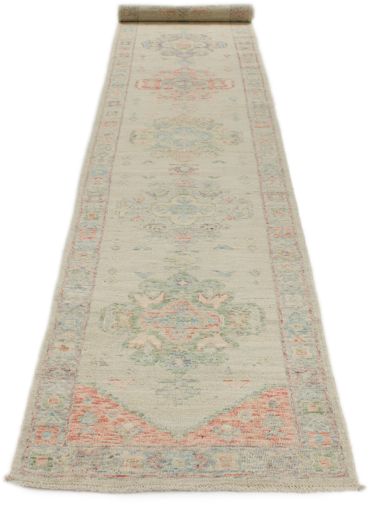 3x16 Ivory and Multicolor Turkish Oushak Runner