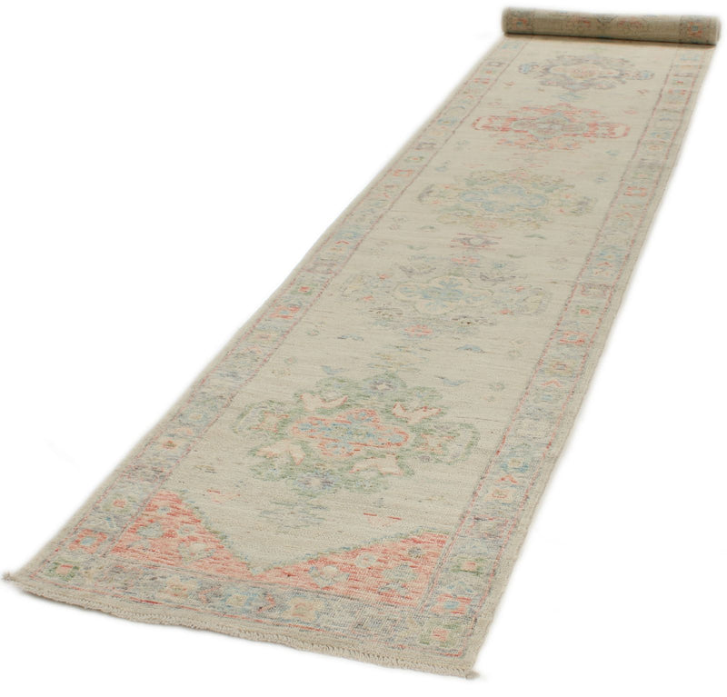 3x16 Ivory and Multicolor Turkish Oushak Runner