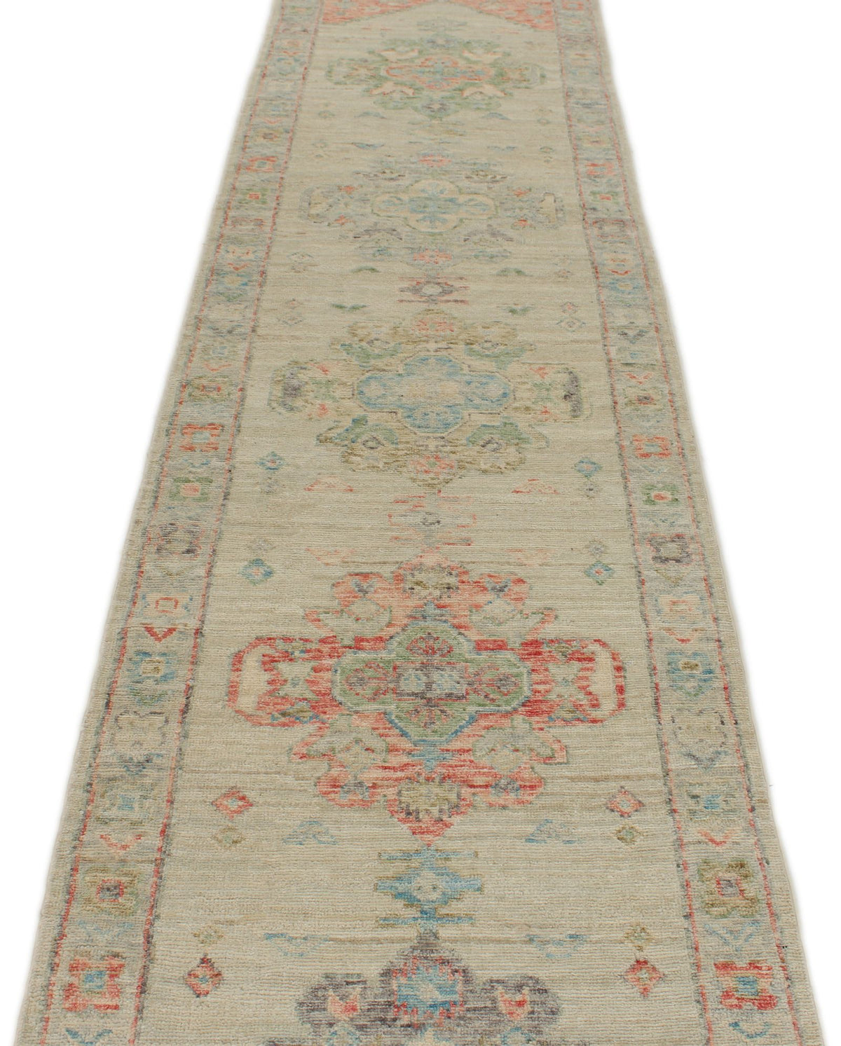 3x16 Ivory and Multicolor Turkish Oushak Runner