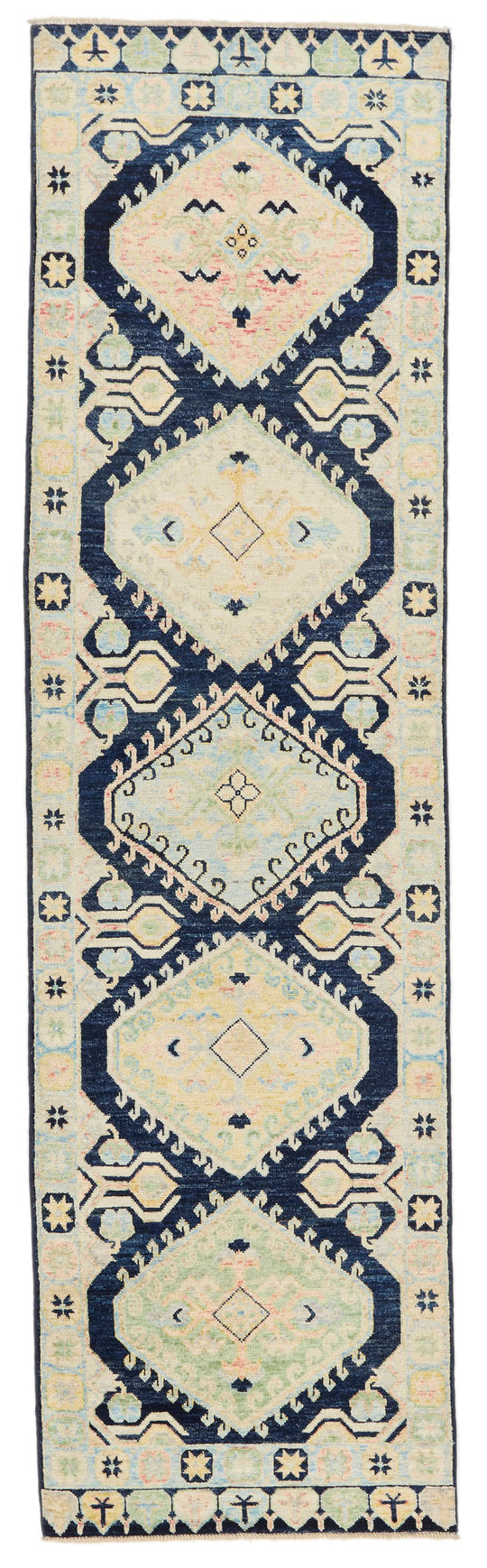 3x9 Navy and Multicolor Turkish Oushak Runner
