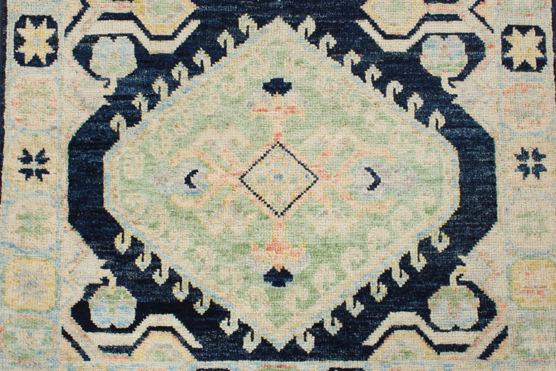 3x9 Navy and Multicolor Turkish Oushak Runner