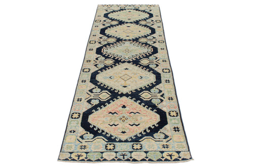 3x9 Navy and Multicolor Turkish Oushak Runner
