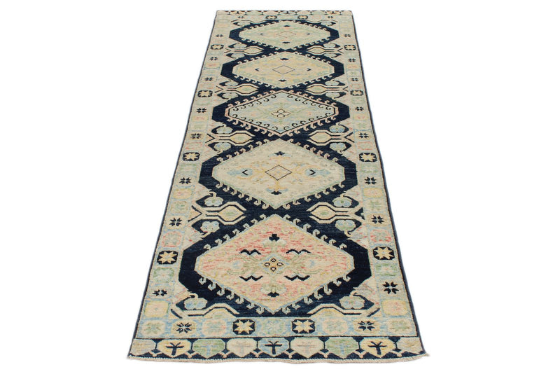 3x9 Navy and Multicolor Turkish Oushak Runner