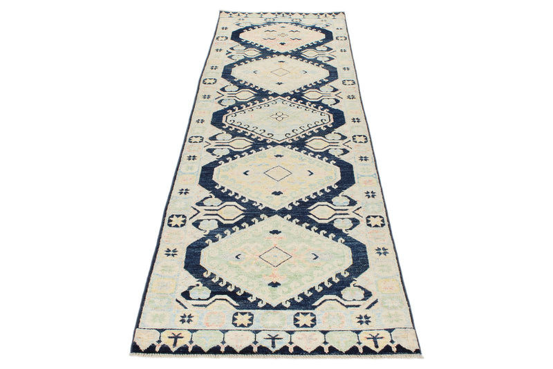 3x9 Navy and Multicolor Turkish Oushak Runner