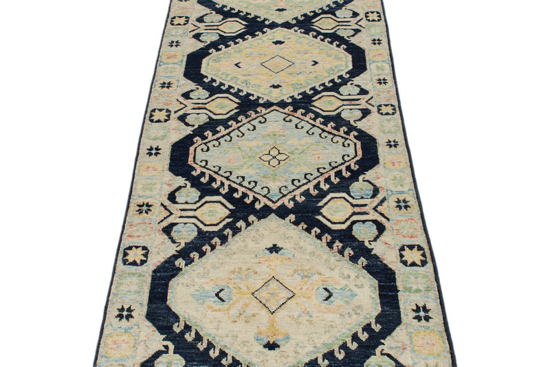 3x9 Navy and Multicolor Turkish Oushak Runner