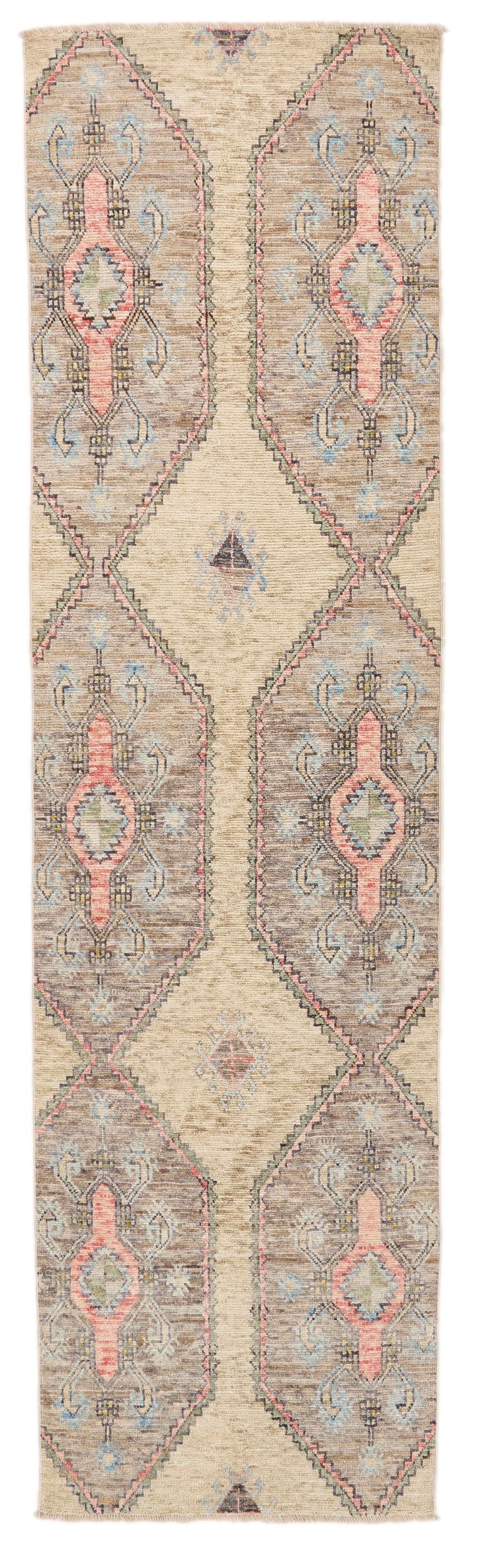 3x10 Beige and Multicolor Turkish Oushak Runner