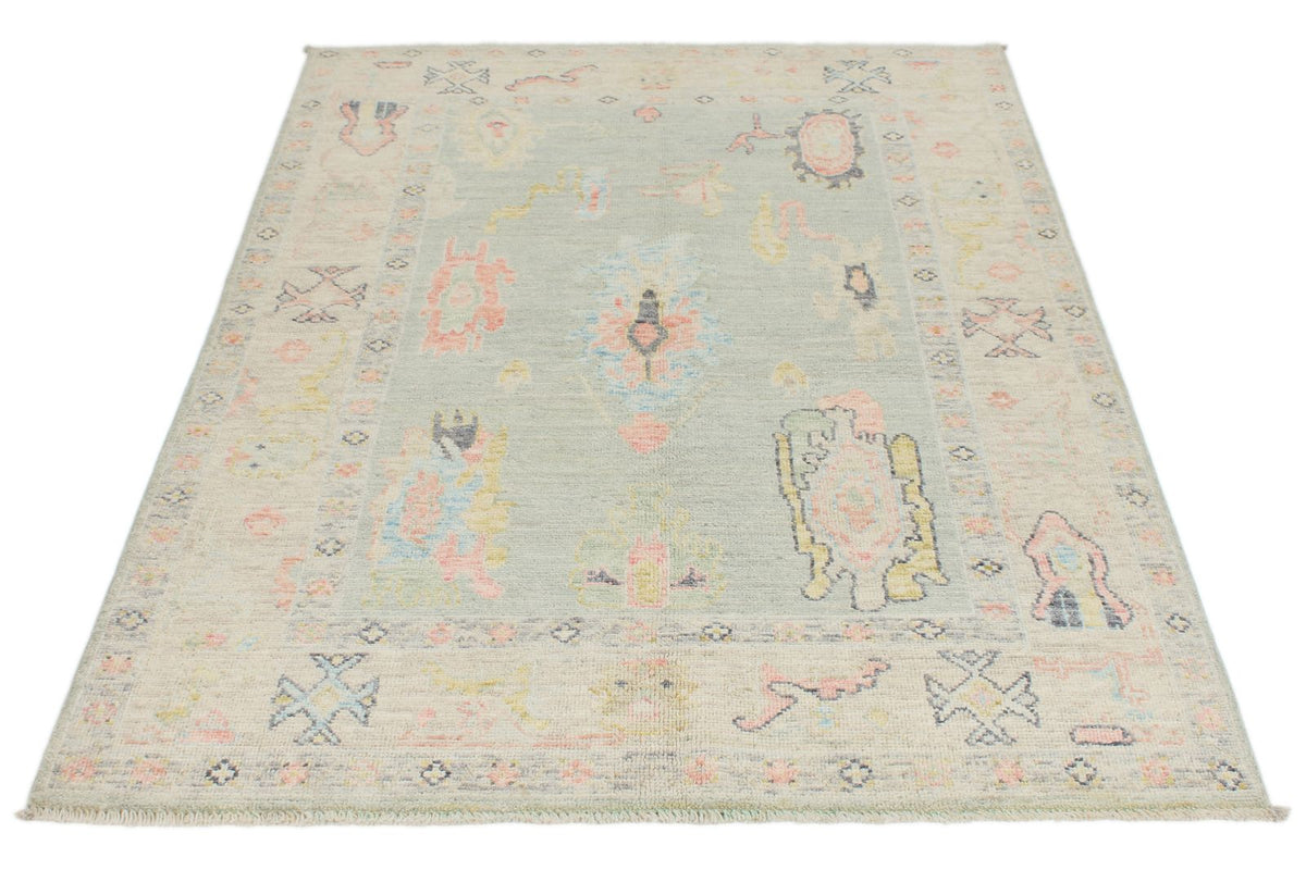 4x6 Gray and Beige Turkish Oushak Rug
