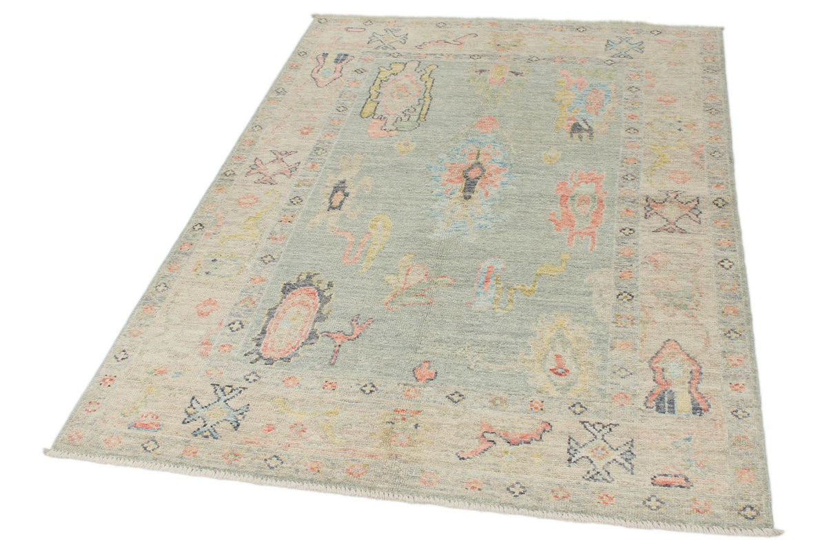 4x6 Gray and Beige Turkish Oushak Rug