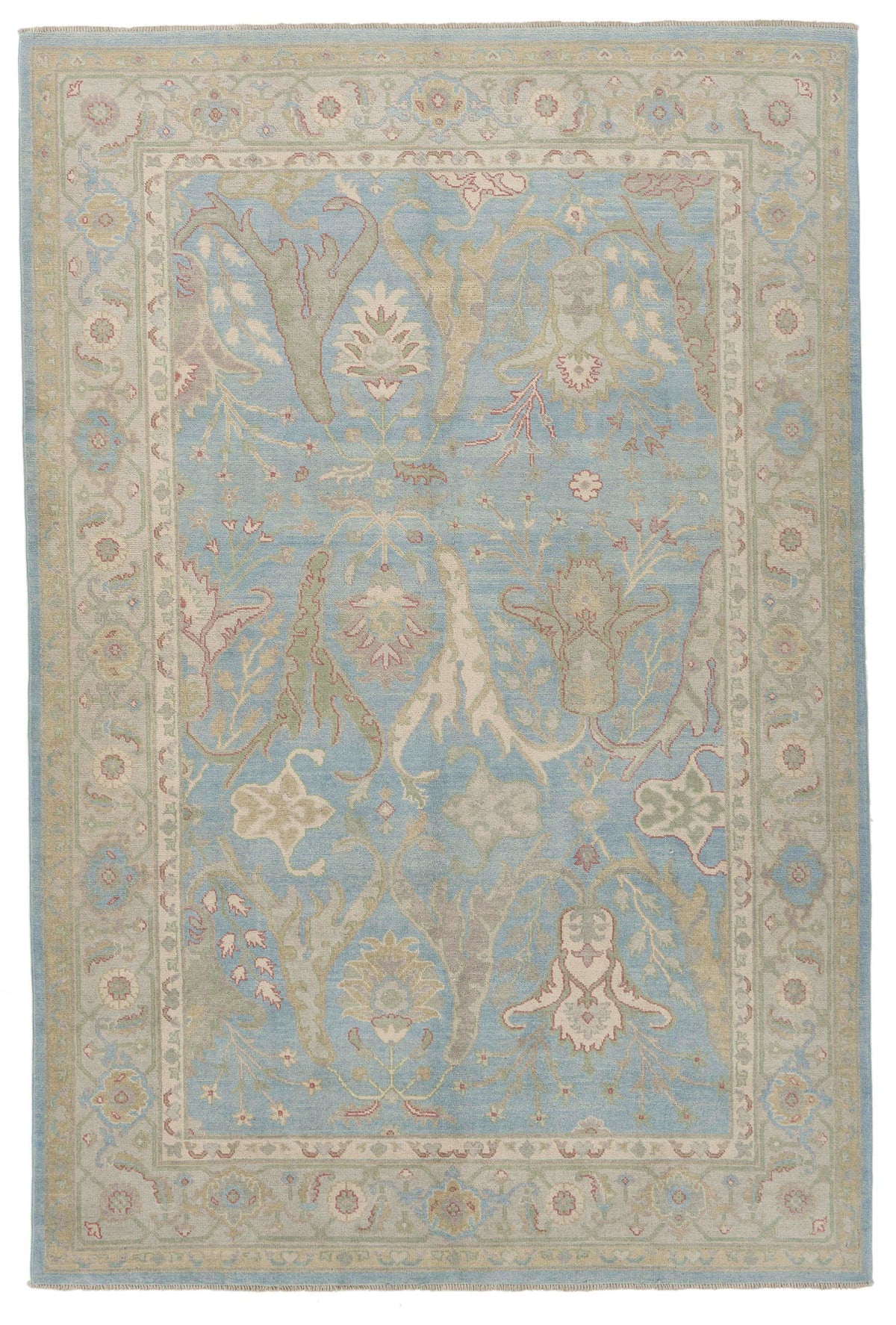 7x10 Light Blue and Ivory Turkish Oushak Rug