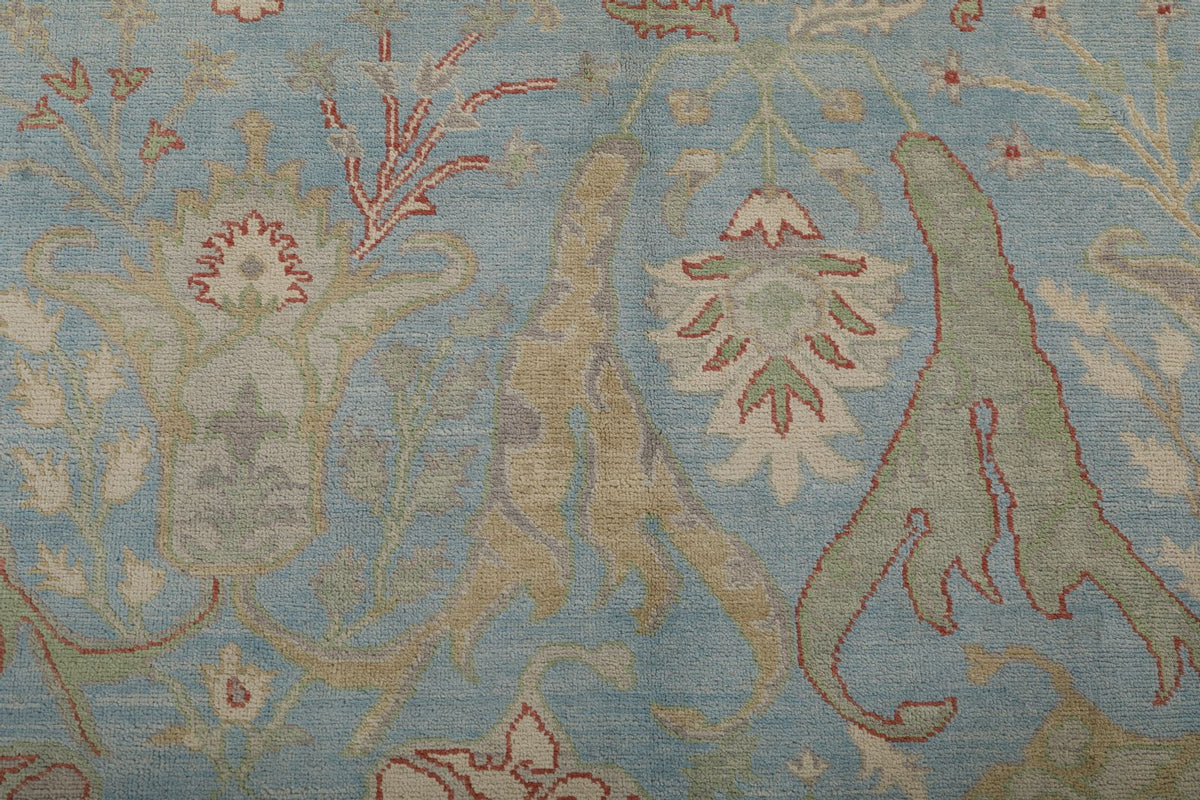 7x10 Light Blue and Ivory Turkish Oushak Rug