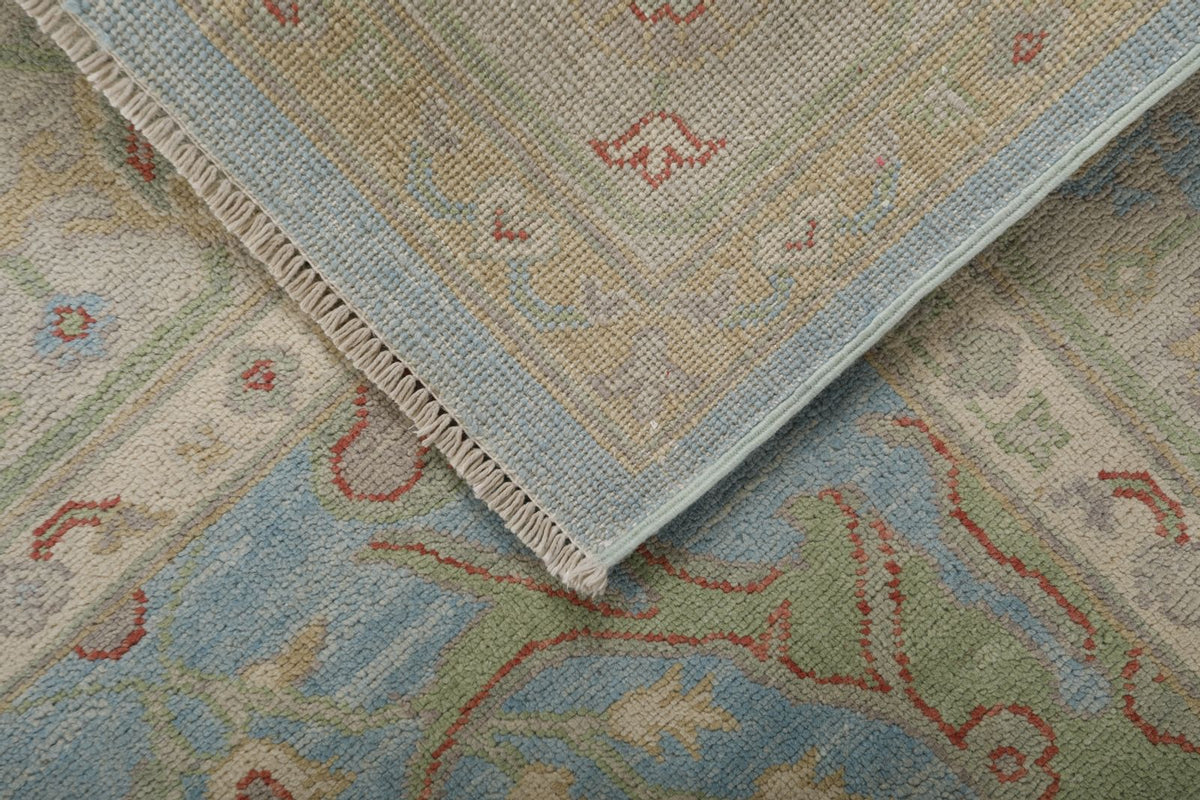7x10 Light Blue and Ivory Turkish Oushak Rug
