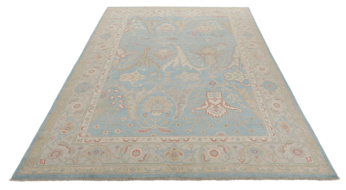 7x10 Light Blue and Ivory Turkish Oushak Rug