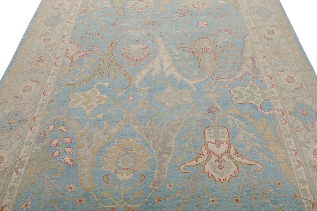 7x10 Light Blue and Ivory Turkish Oushak Rug