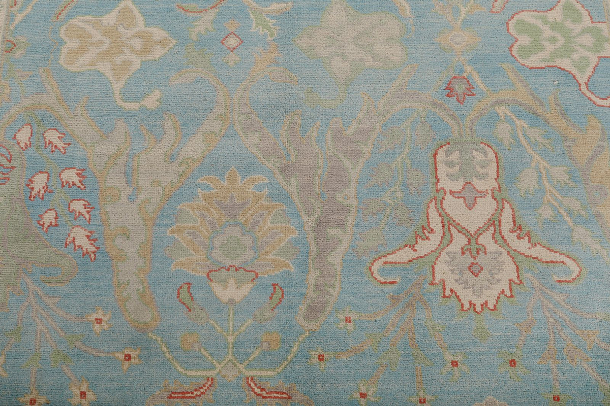 7x10 Light Blue and Ivory Turkish Oushak Rug