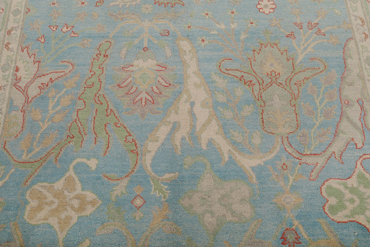 7x10 Light Blue and Ivory Turkish Oushak Rug