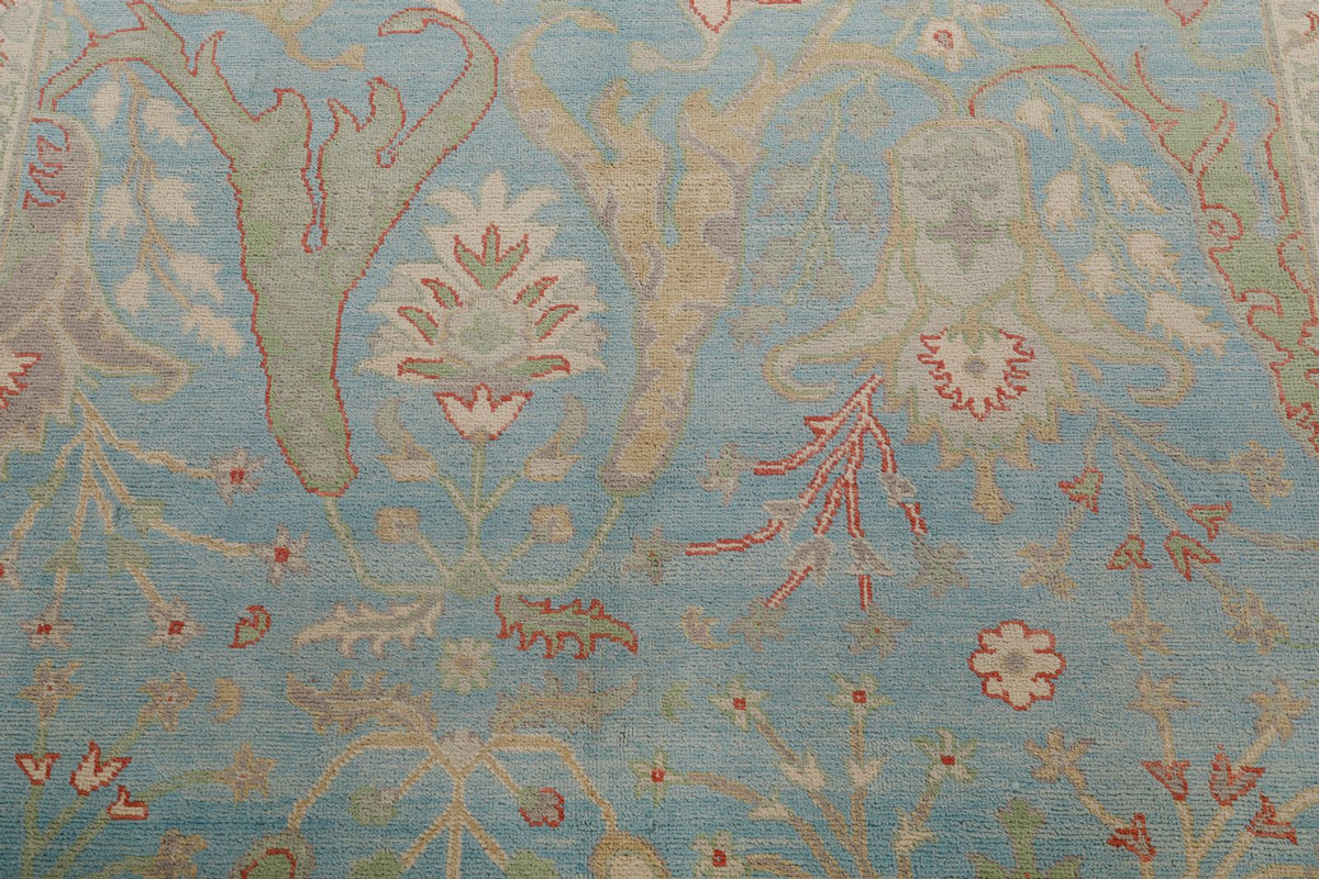 7x10 Light Blue and Ivory Turkish Oushak Rug
