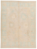 9x12 Ivory and Blue Turkish Oushak Rug