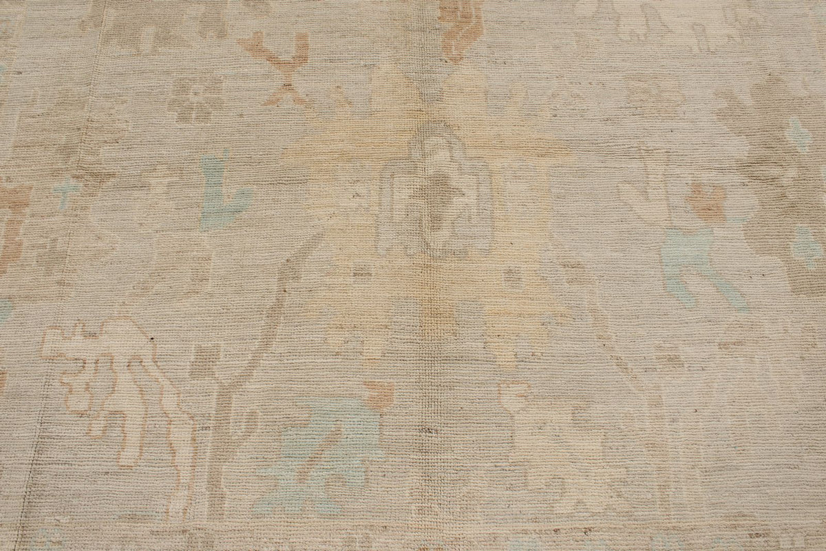 9x12 Ivory and Blue Turkish Oushak Rug
