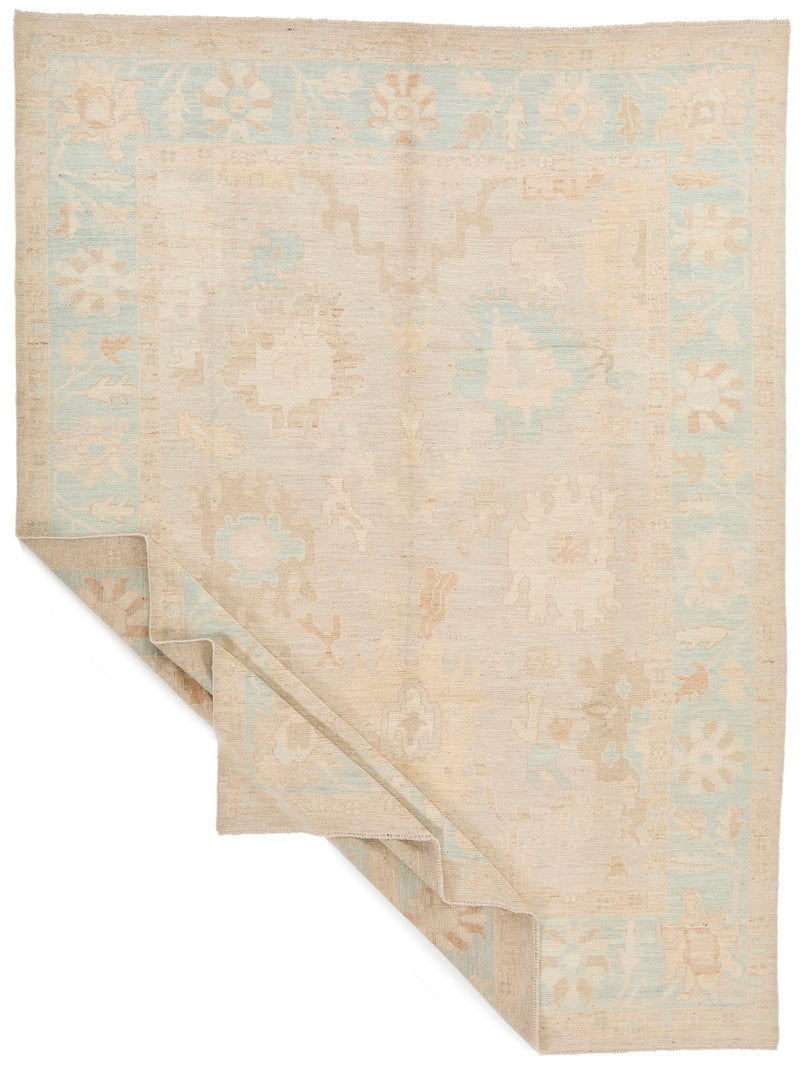 9x12 Ivory and Blue Turkish Oushak Rug