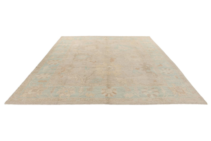 9x12 Ivory and Blue Turkish Oushak Rug