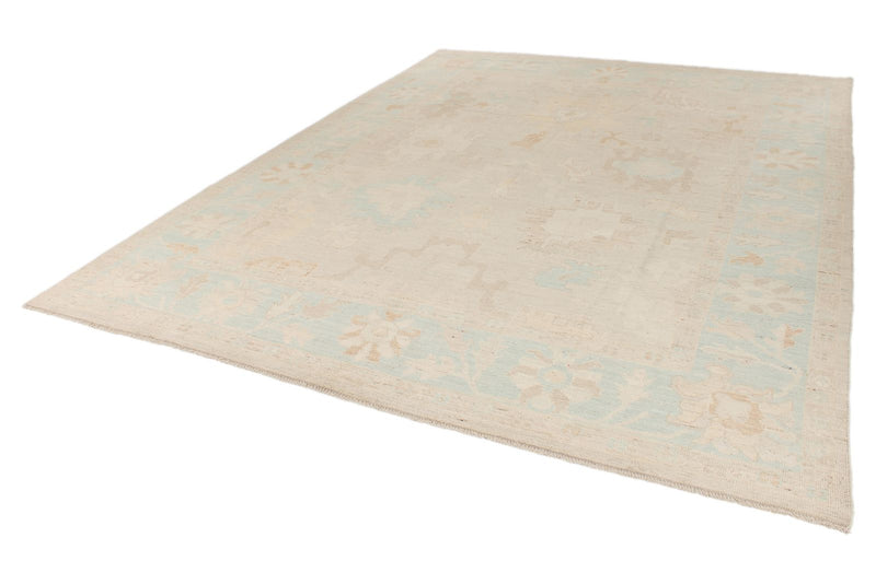 9x12 Ivory and Blue Turkish Oushak Rug