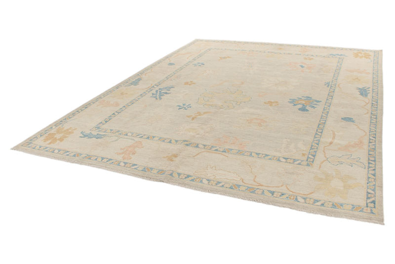 9x12 Beige and Ivory Turkish Oushak Rug