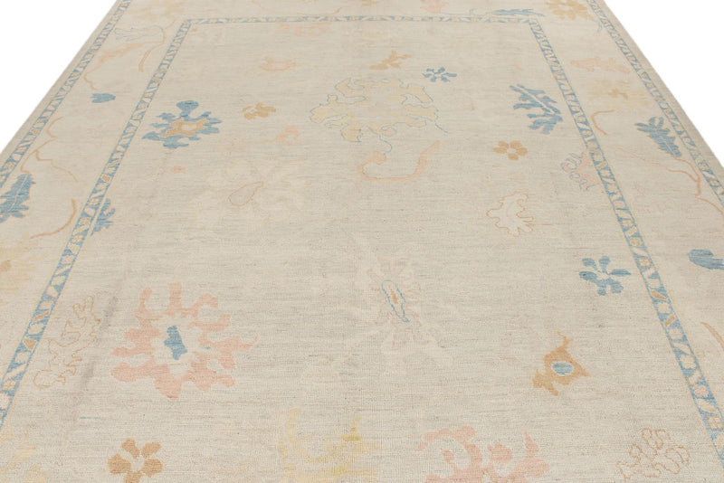 9x12 Beige and Ivory Turkish Oushak Rug