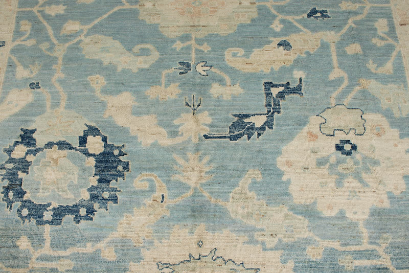 8x10 Blue and Ivory Turkish Oushak Rug