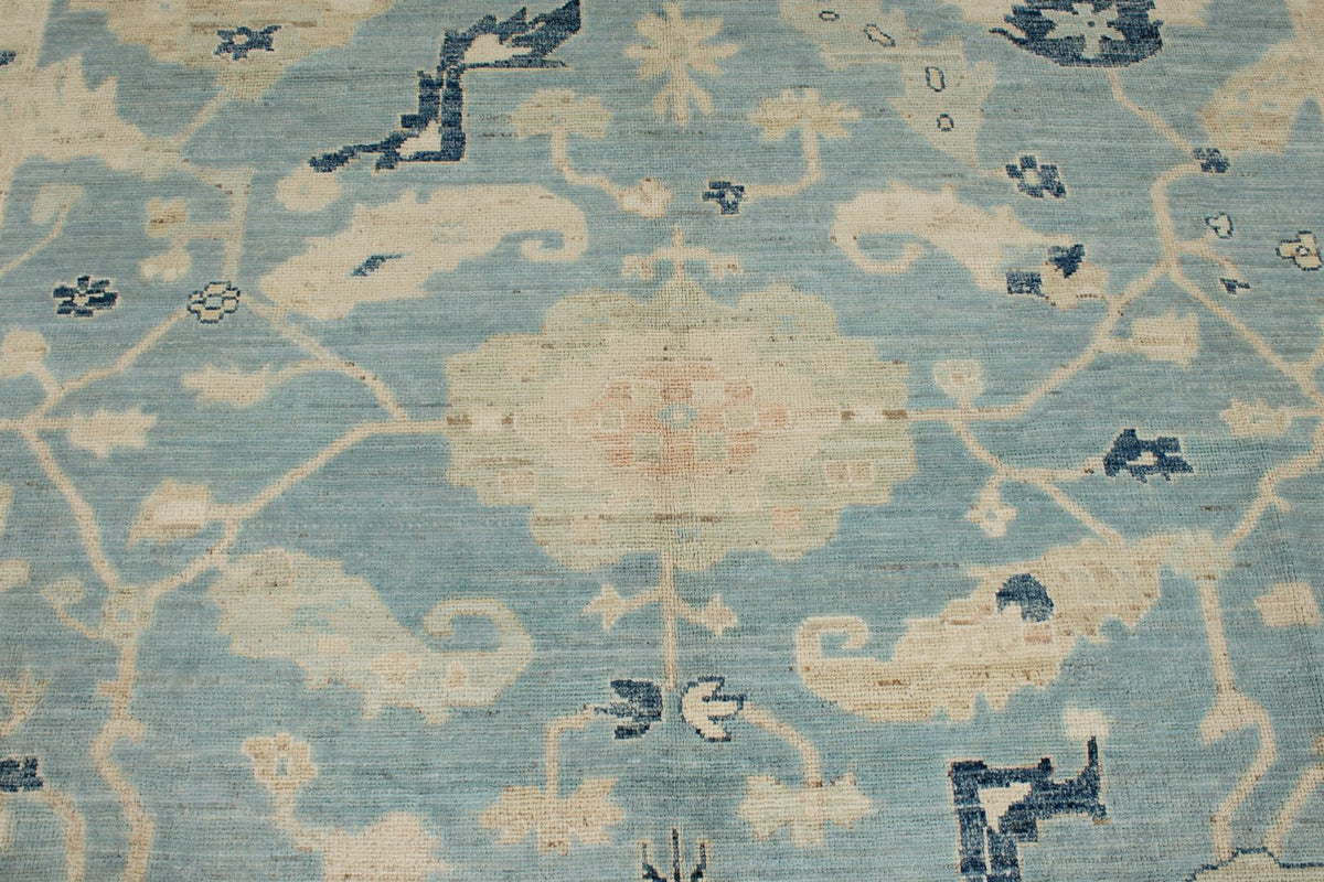 8x10 Blue and Ivory Turkish Oushak Rug