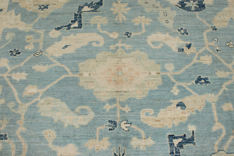 8x10 Blue and Ivory Turkish Oushak Rug