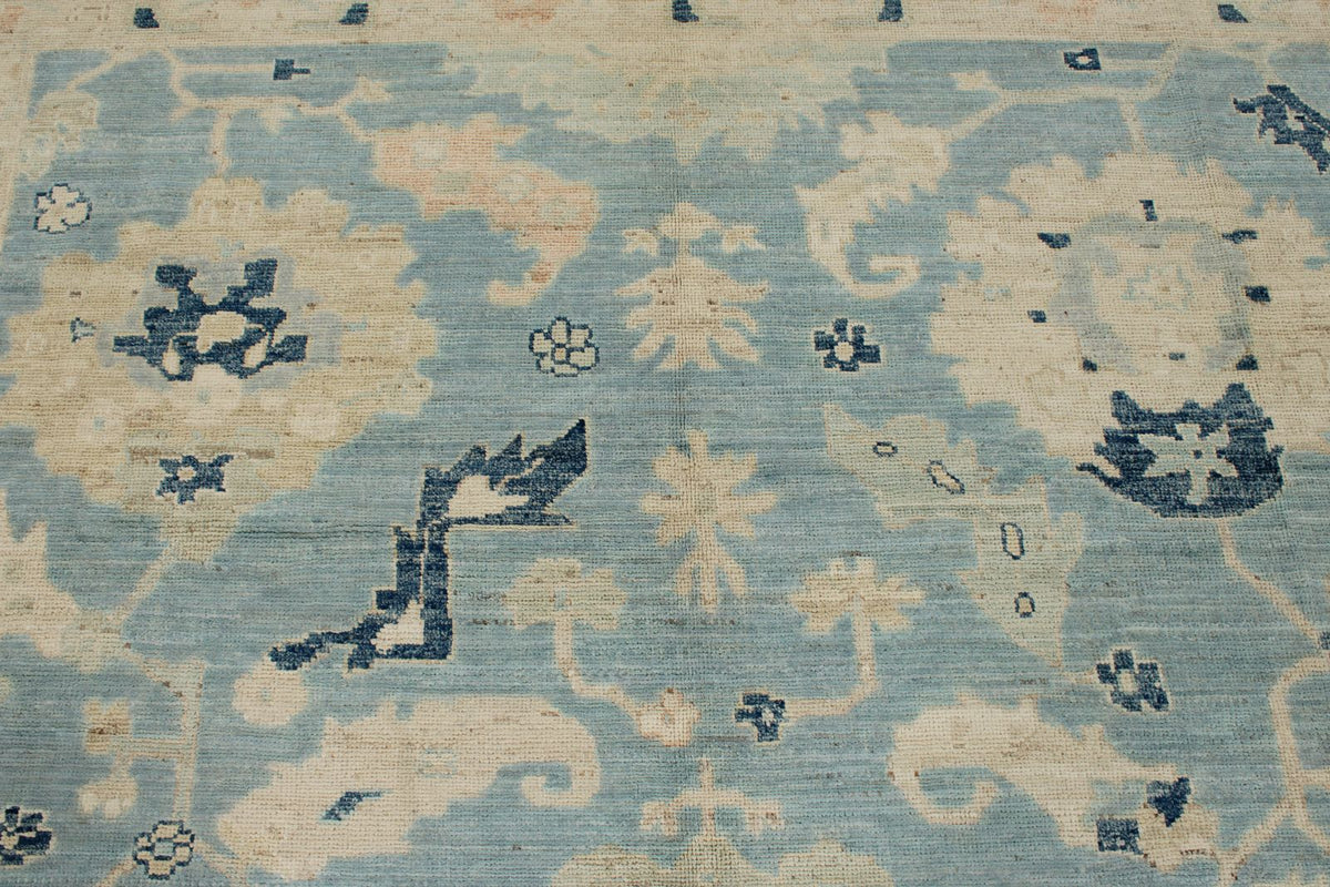 8x10 Blue and Ivory Turkish Oushak Rug