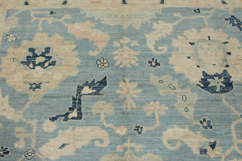 8x10 Blue and Ivory Turkish Oushak Rug