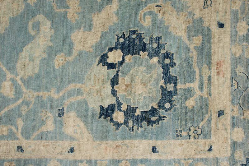8x10 Blue and Ivory Turkish Oushak Rug