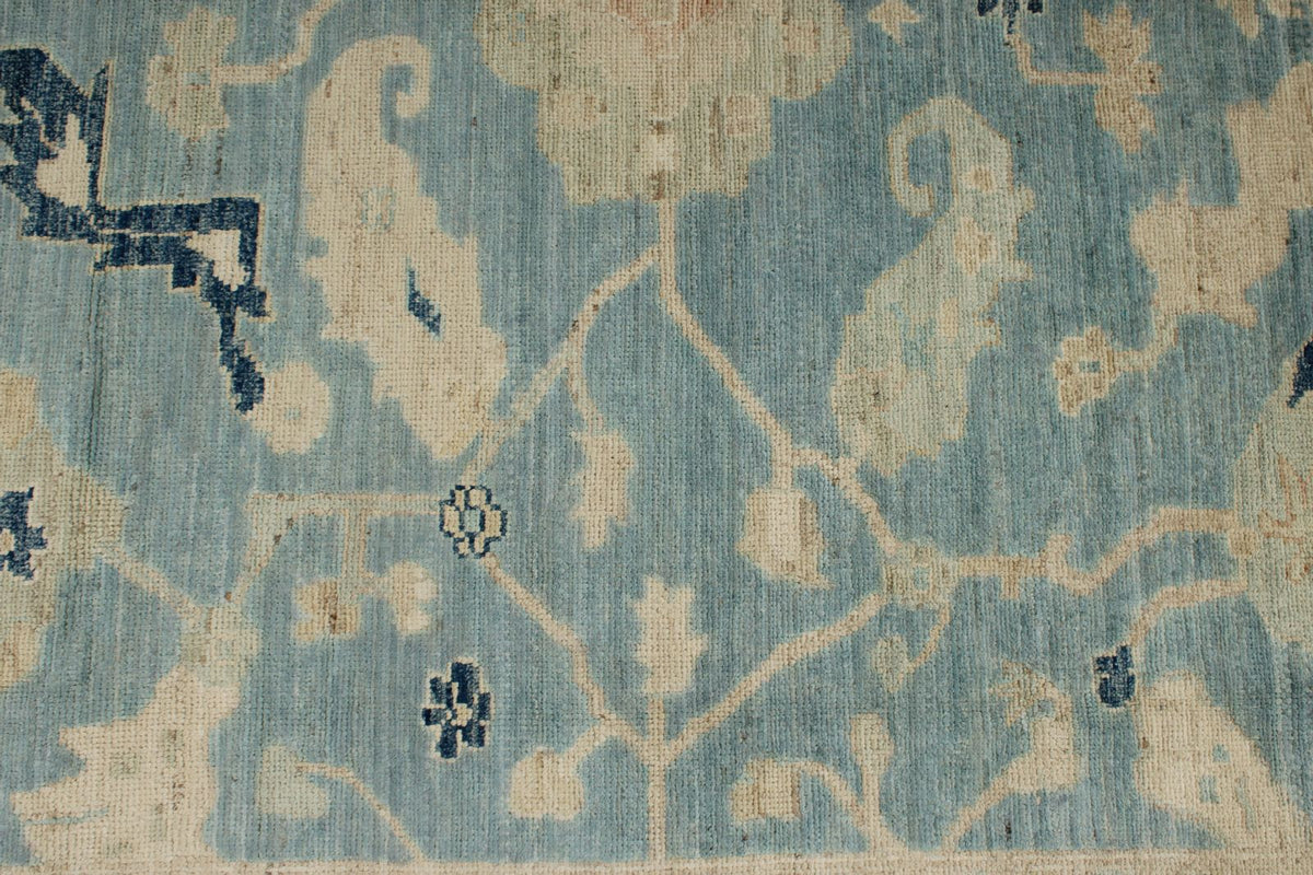 8x10 Blue and Ivory Turkish Oushak Rug