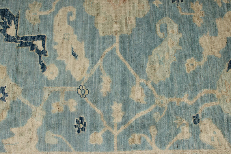 8x10 Blue and Ivory Turkish Oushak Rug